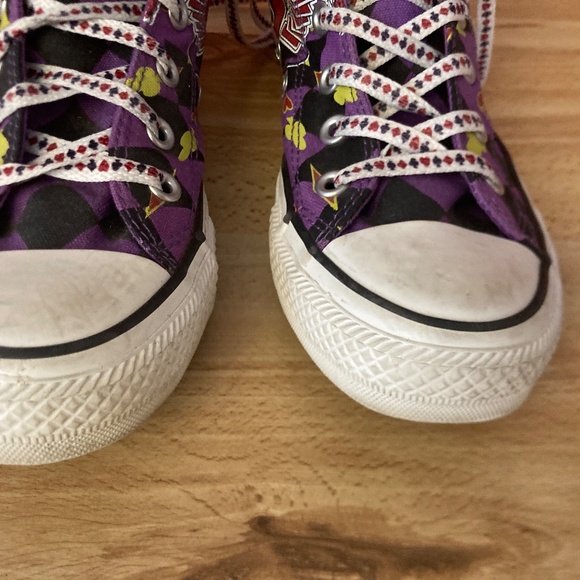 2012 Purple Diamond Print Harley Quinn Joker DC Converse with printed laces - Picture 3 of 12